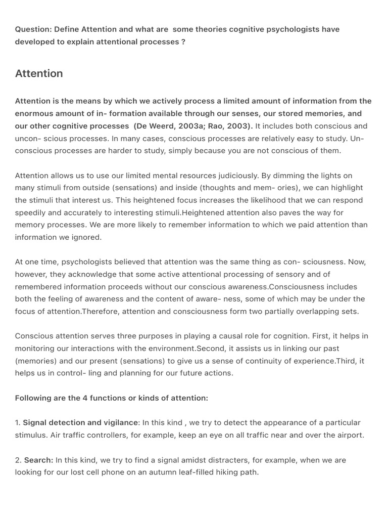 Understanding Attention: Theories Explained | PDF | Attention | Cognition