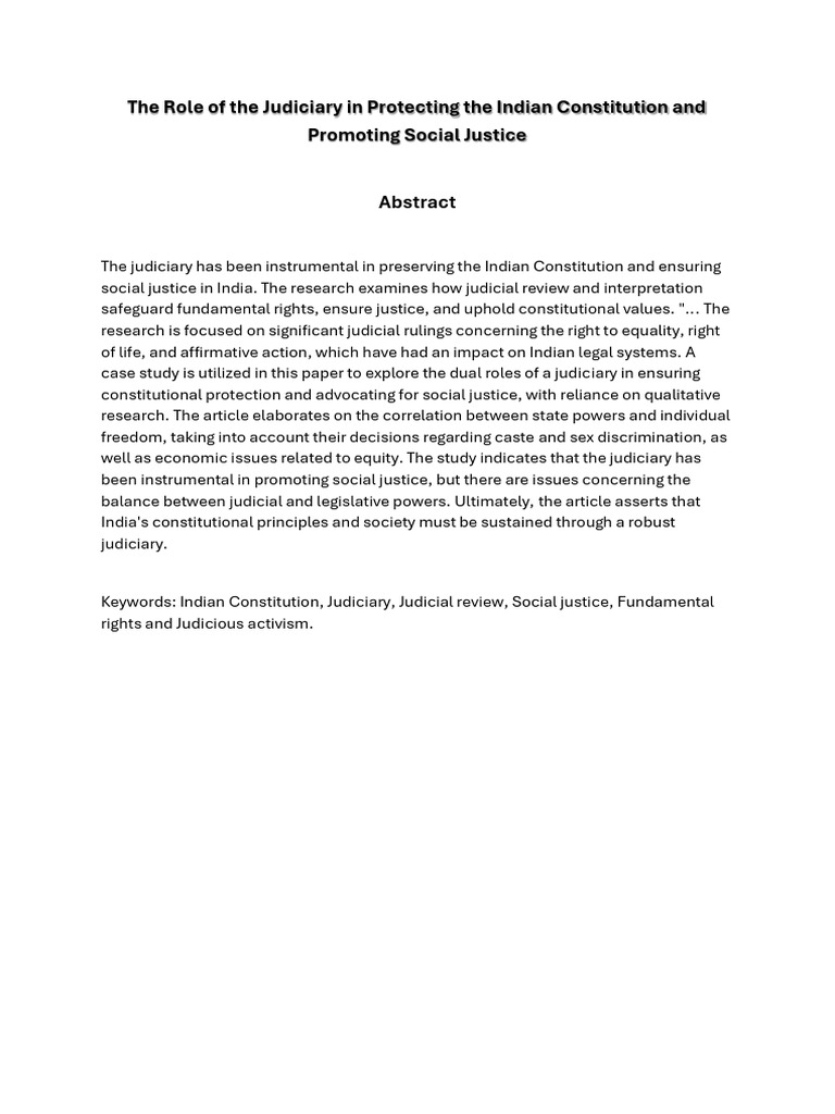 The Role of The Judiciary in Protecting The Indian Constitution and ...