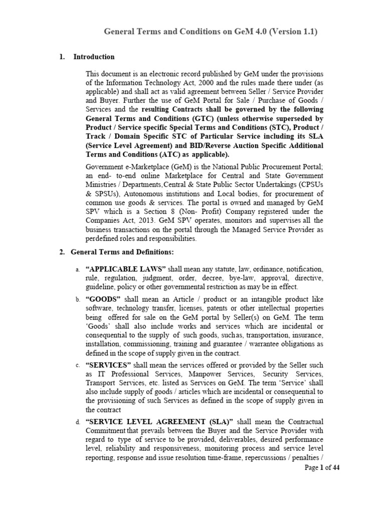 GeM General Terms and Conditions 4.0 | PDF | Procurement | Auction