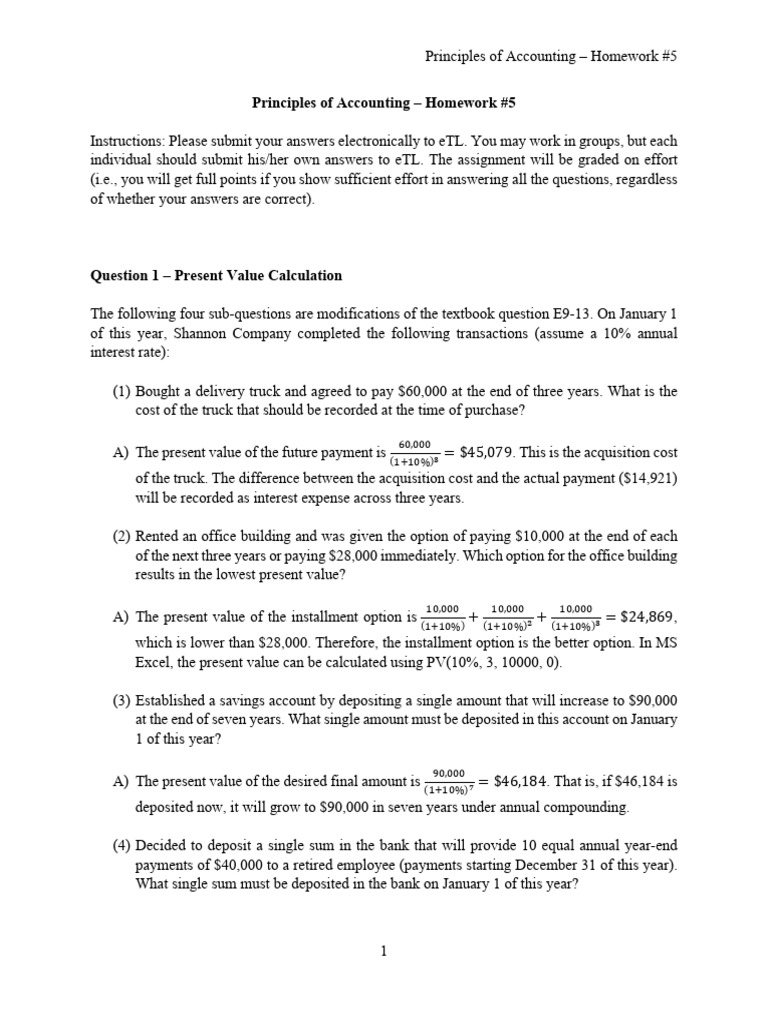 Accounting Homework: Present Value & Amortization | PDF | Present Value ...