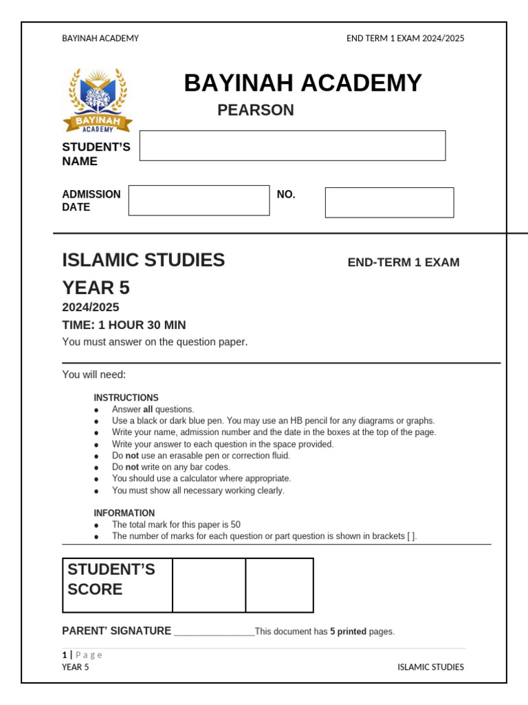 Year Five Islamic Studies End Term | PDF | God In Islam | Muhammad