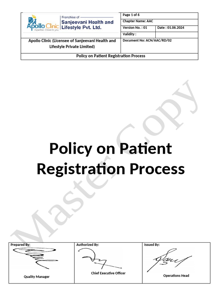 RD-02-Policy On Patient Registration Process | PDF | Health Care