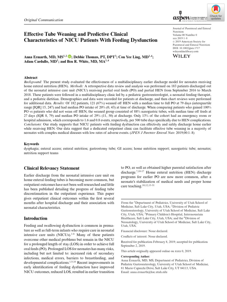 Done Ermarth2019 | PDF | Neonatal Intensive Care Unit | Neonatology