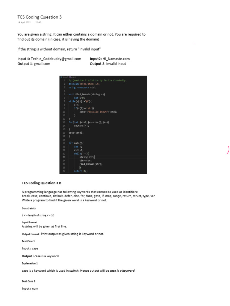 TCS Coding Questions 3A AND 3B | PDF