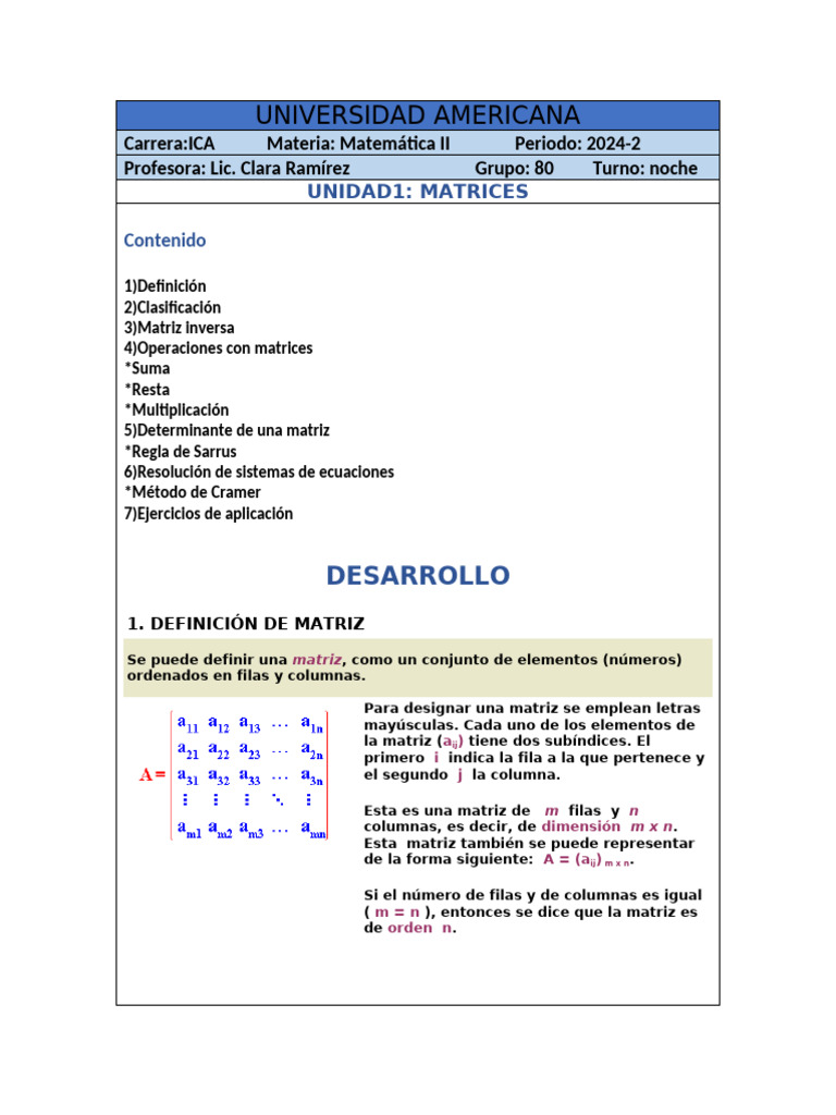 U1 Matrices+ 2024 2 | PDF | Matriz (Matemáticas) | Determinante