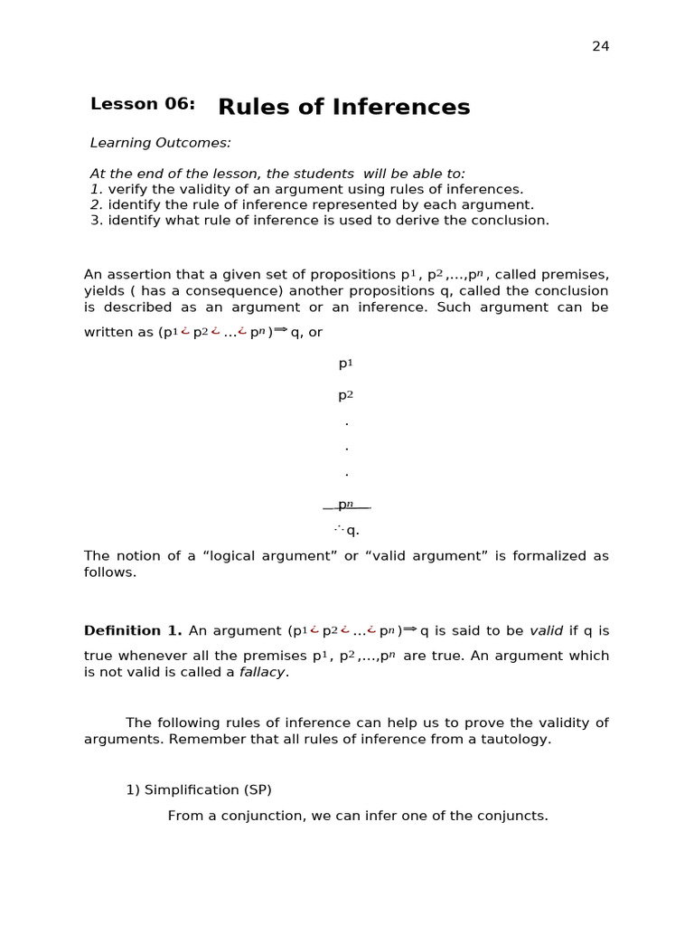 Rules of Inference in Logic | PDF | Argument | Inference