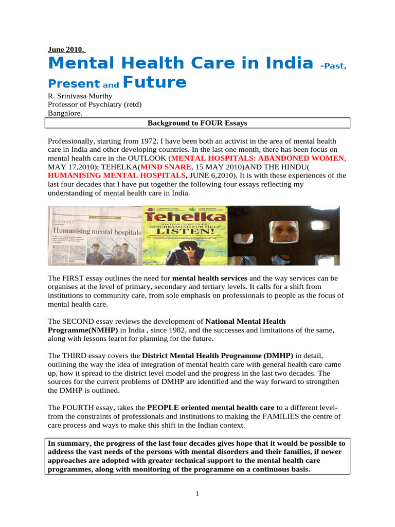 Evolution of Mental Health Care in India | PDF | Psychiatry | Mental Health