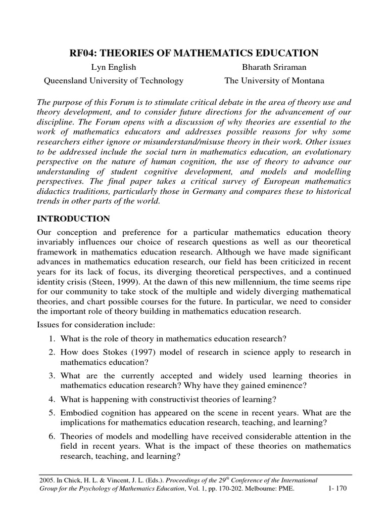 Theories in Mathematics Education Research | PDF | Theory ...