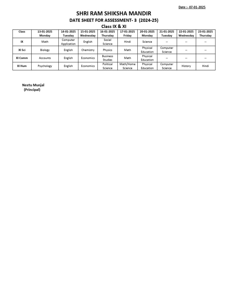 Date Sheet IX & XI | PDF