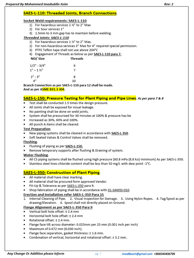 SAES-L-110: Threaded Joints & Testing Standards | PDF | Pipe (Fluid ...