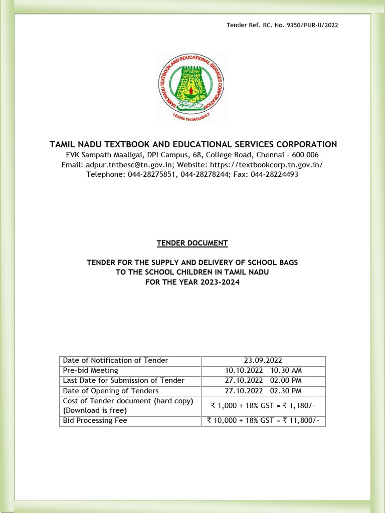 School Bag - Tender Document - Textbookcorporation | PDF | Banks | Business