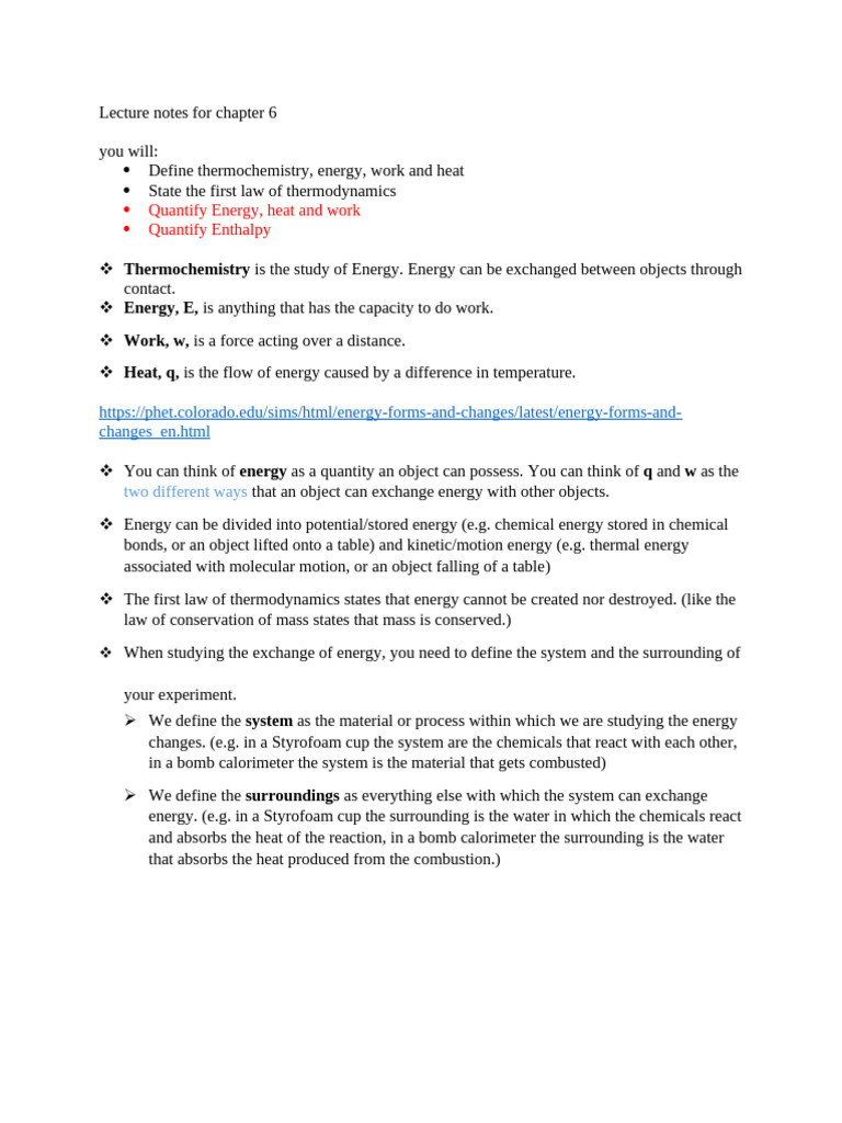 Chapter+6+Objectives%2C+Notes%2C+Questions | PDF | Heat | Heat Capacity