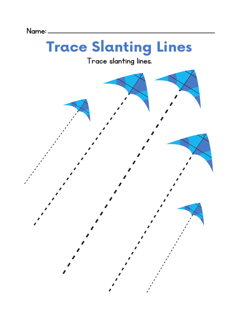 Blue and Black Illustrative Slanting Line Tracing Worksheet | PDF