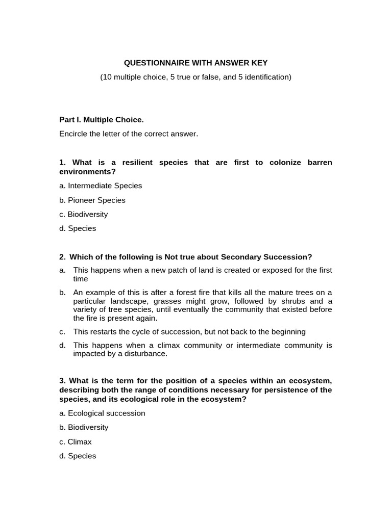 Ecological Succession Questionnaire | PDF | Disturbance (Ecology) | Ecology