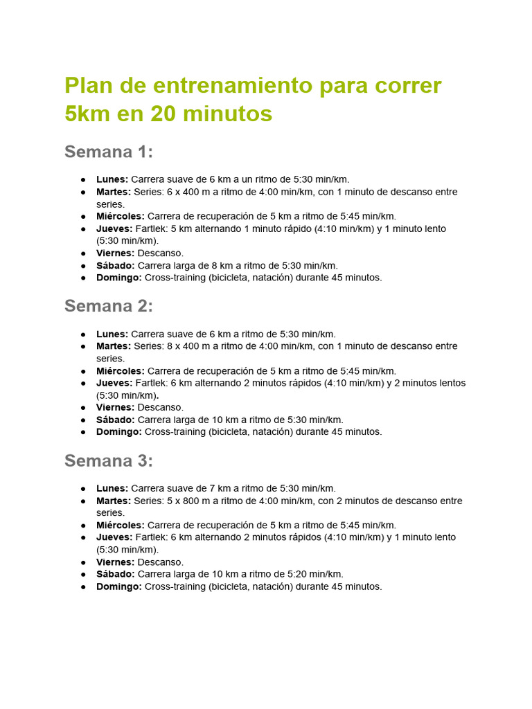 Entrenamiento 5 km en 20 minutos | PDF | Ejercicio físico | Deportes ...