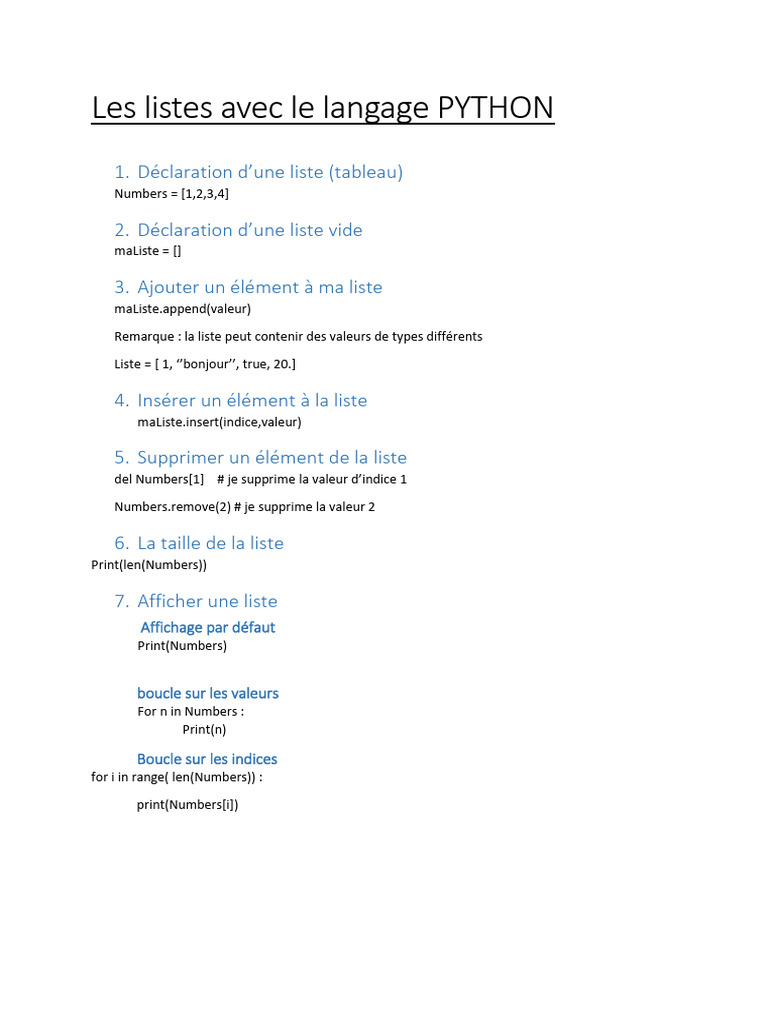 Listes en Python : Guide Complet | PDF | Python (Langage de ...