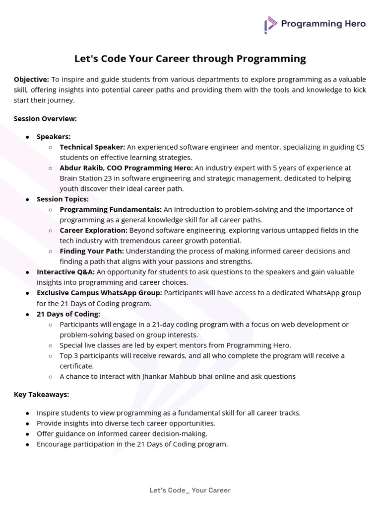 Programming for Student Careers | PDF