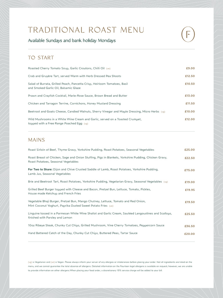 Traditional Sunday Roast Menu Options | PDF | Hamburgers | Desserts