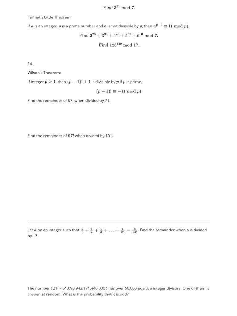 Remainders and Theorems in Number Theory | PDF
