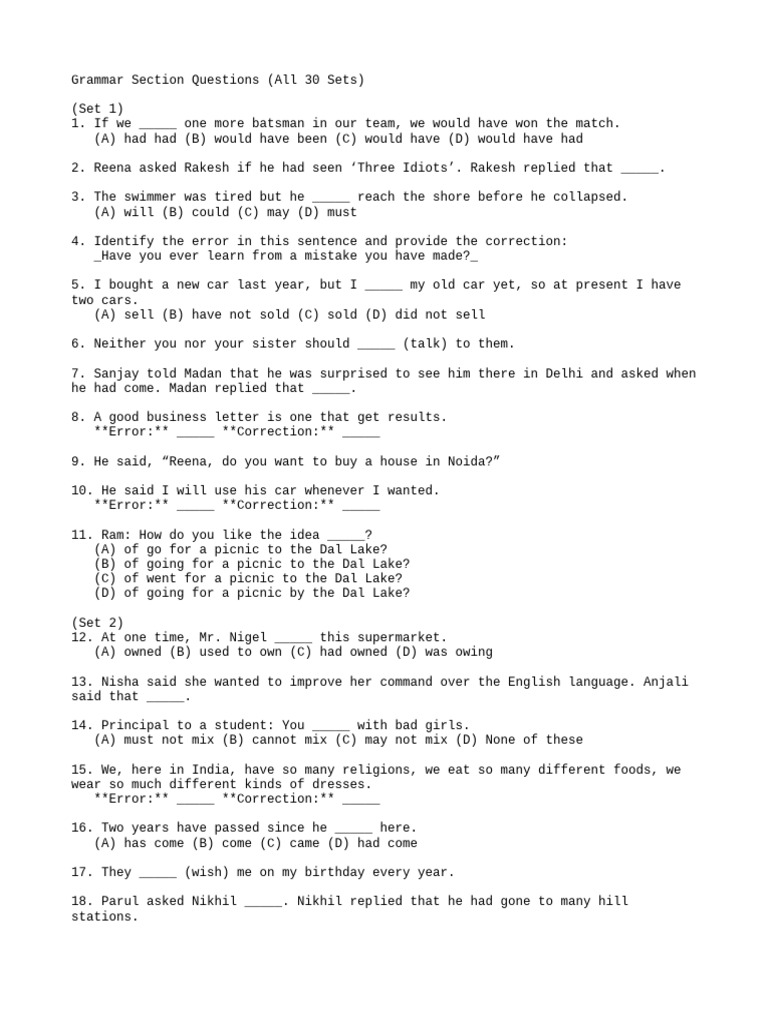 30 Grammar Practice Questions | PDF