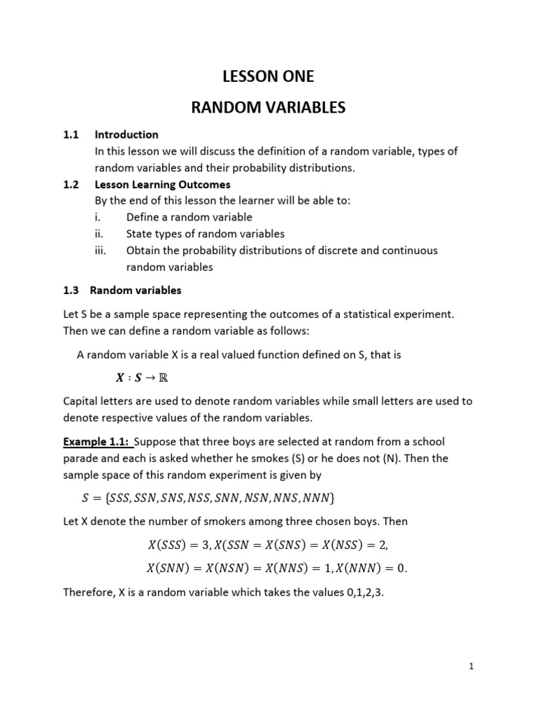 Sst204 Lesson 1 | PDF | Random Variable | Probability Distribution