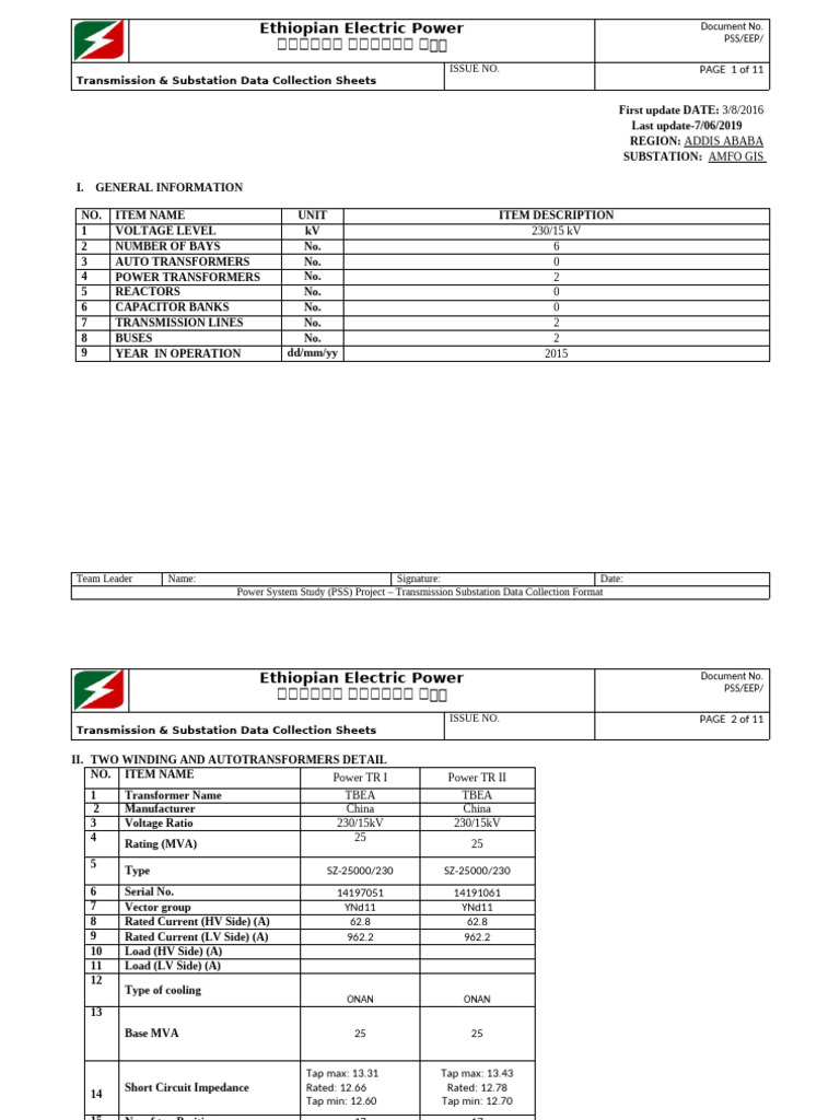 Addis Ababa Substation Data Sheets | PDF | Electric Power Transmission ...