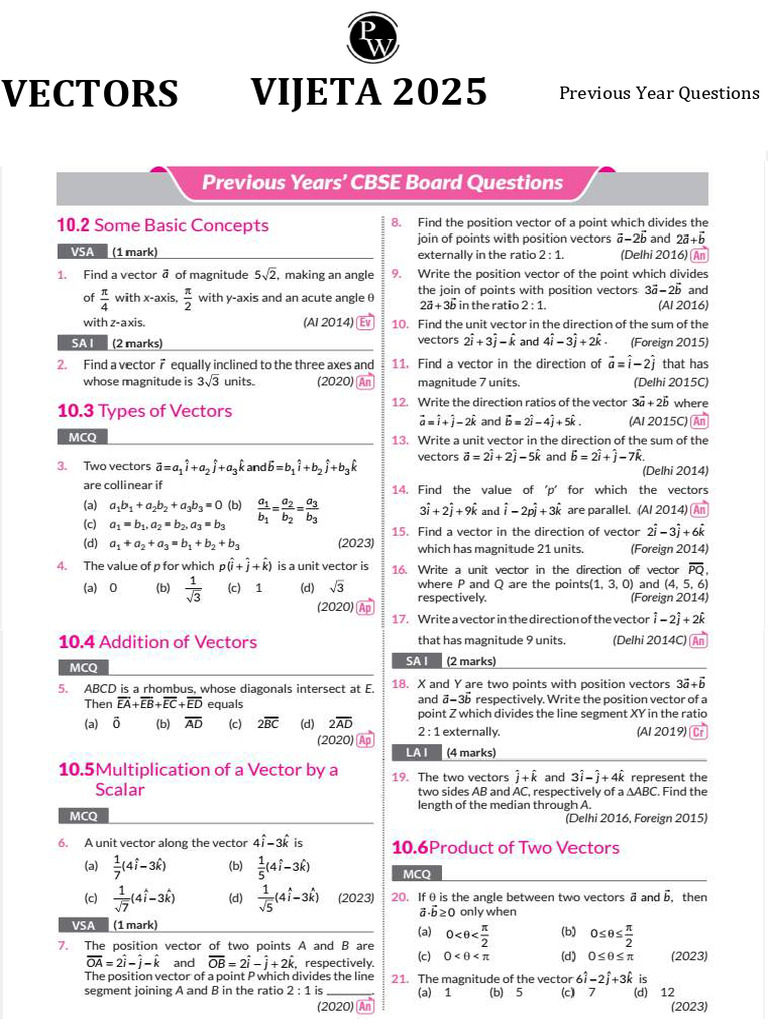 677d43399716dfd4dcbe2d0d ## Vectors Previous Year Questions | PDF