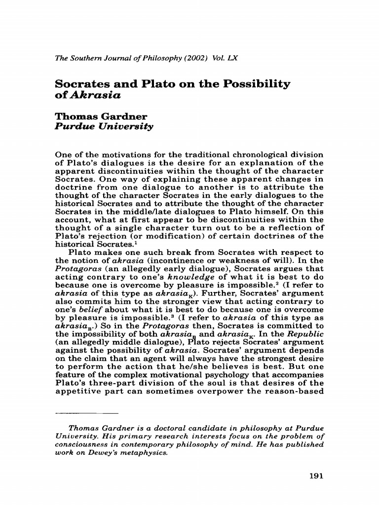 Socrates and Plato on Akrasia Debate | PDF | Socrates | Plato