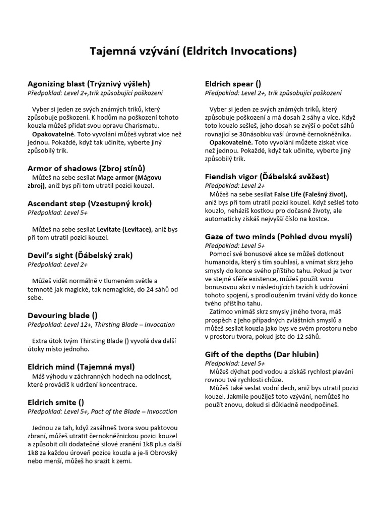 Eldritch Invocations 2024 | PDF