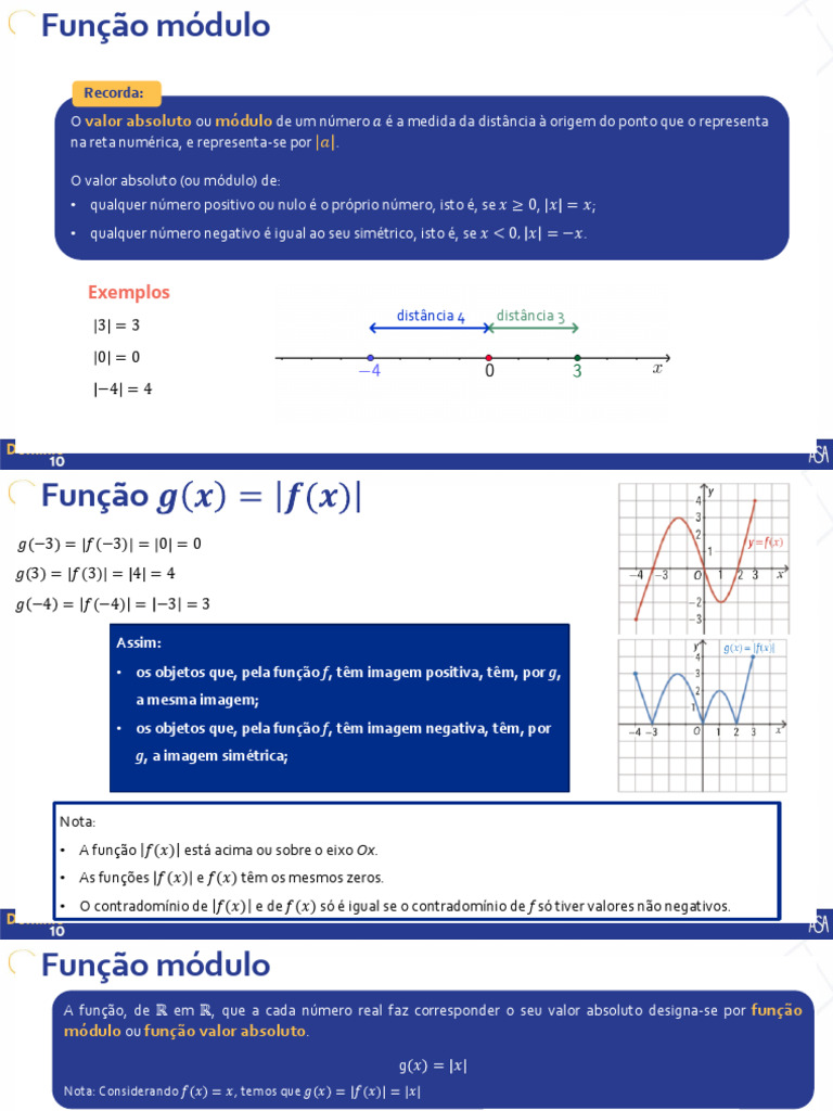Matemática A 10.º-Função módulo | PDF | Número real | Matemática elementar