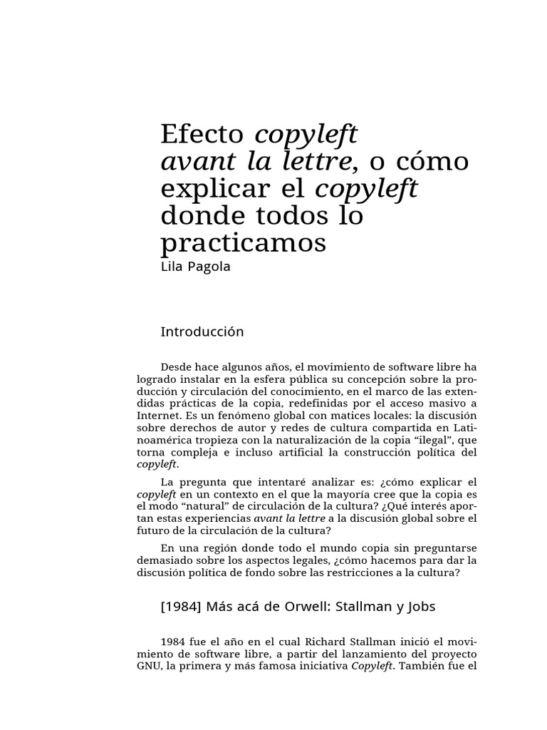 Efecto Copyleft Avant La Lettre - Lila Pagola | PDF | Software libre ...