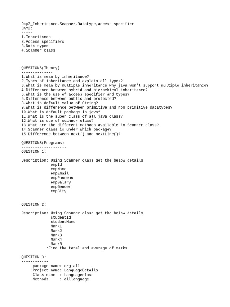 Java Inheritance and Scanner Basics | PDF | Data Type | Mathematical ...