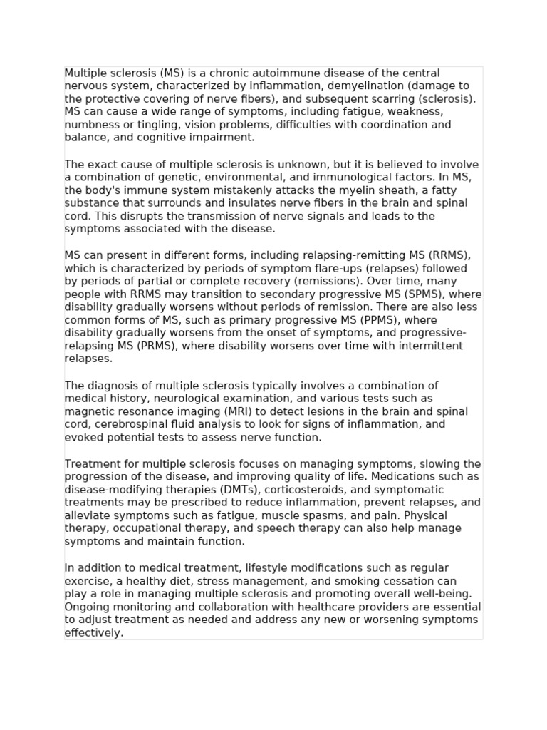 Multiple Sclerosis Pdf Multiple Sclerosis Diseases And Disorders