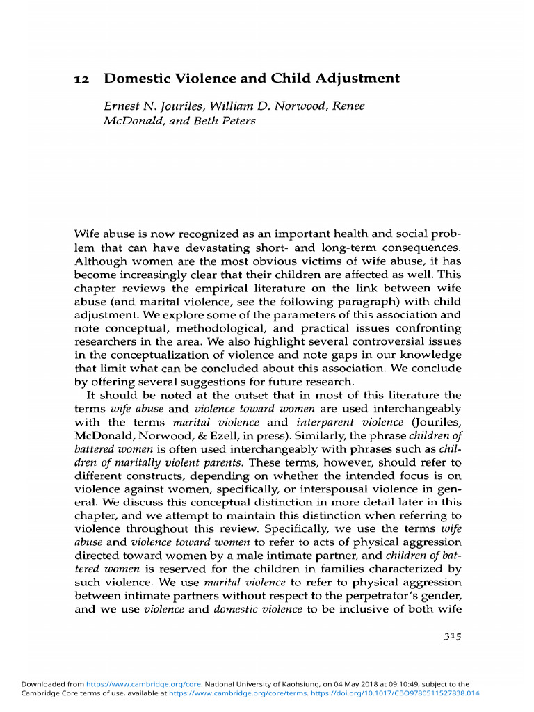 2001 Domestic Violence and Child Adjustment | PDF | Domestic Violence ...