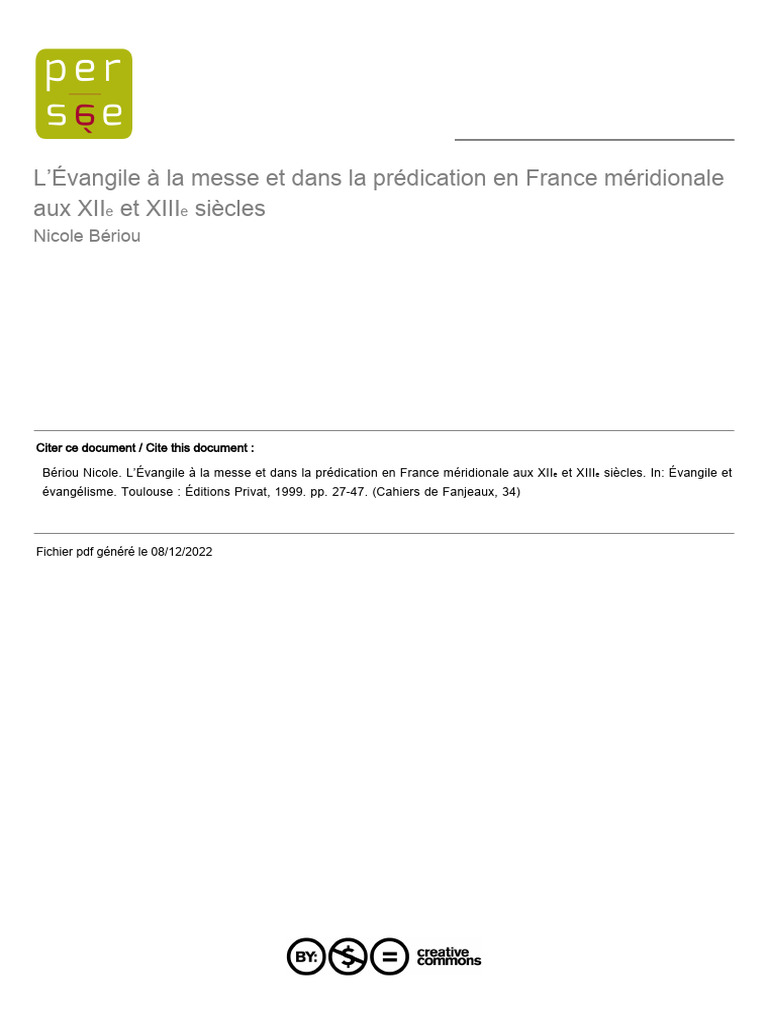 Cafan 0575-061x 1999 Act 34 1 1723 | PDF | Le gospel | Catharisme
