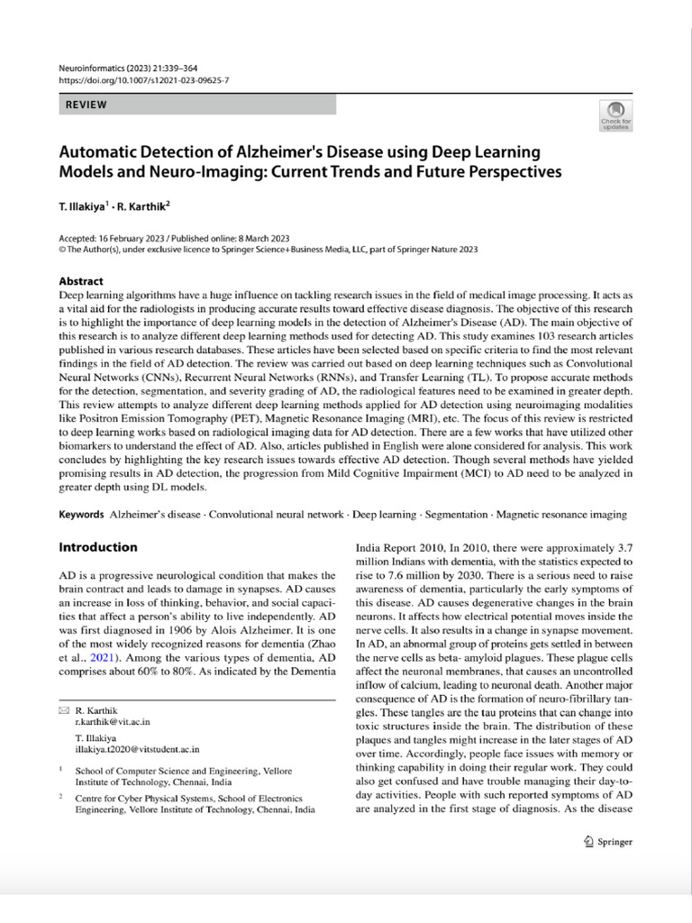 Automatic Detection of Alzheimer's Disease Using Deep Learning Models ...