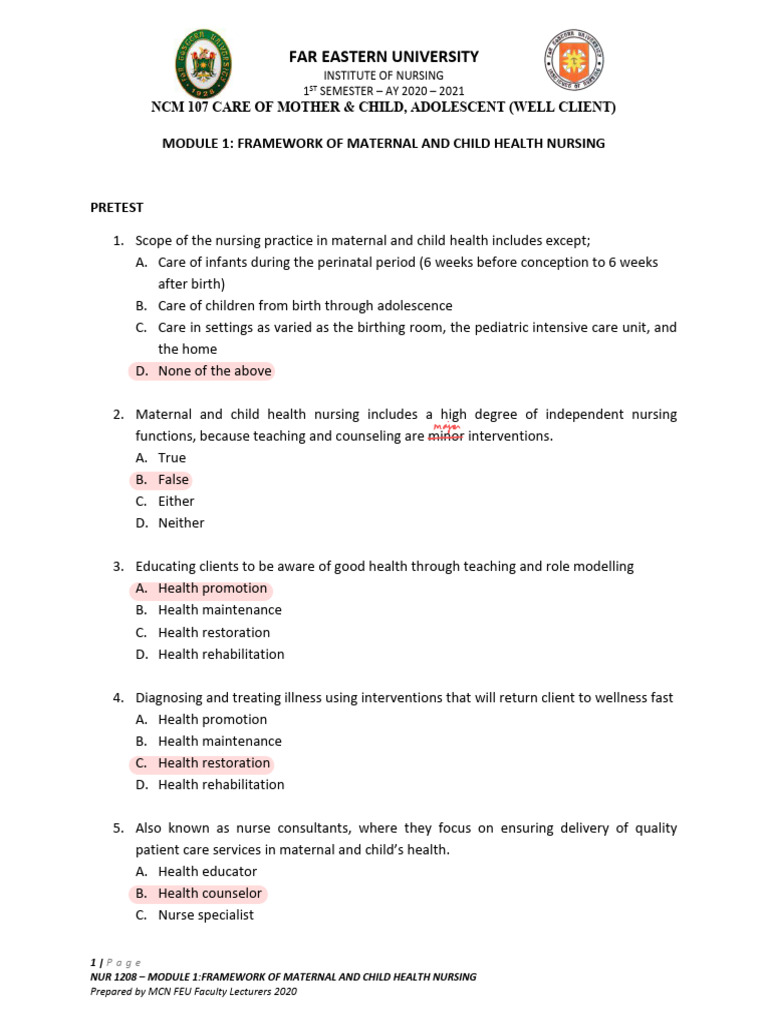 Maternal and Child Health Nursing Framework | PDF | Maternal Health ...