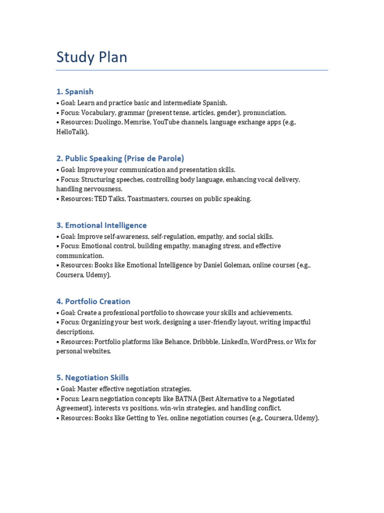 Comprehensive Study Plan for Skills | PDF