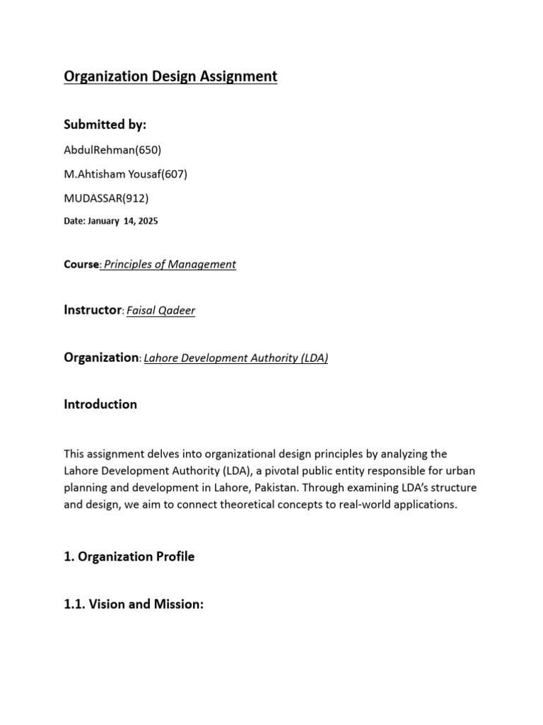 Organizational Design of Lahore Development Authority | PDF ...
