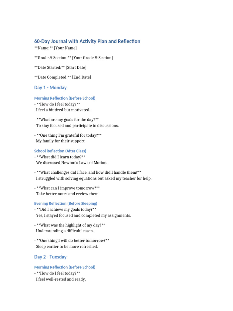 60 Day Journal Completed | PDF | Teachers | Homework