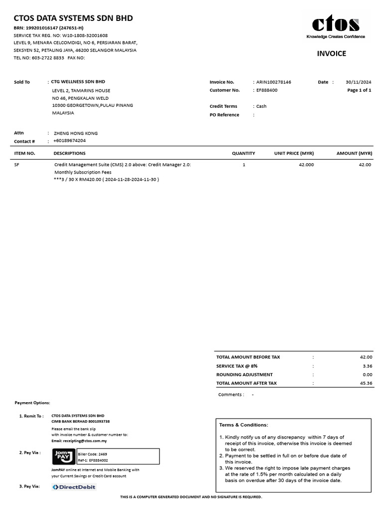 CTOS Invoice for Credit Management Suite | PDF | Invoice | Services ...