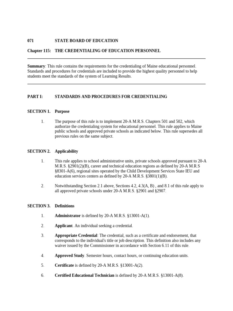 Maine Education Personnel Credentialing Guide | PDF | Teachers ...