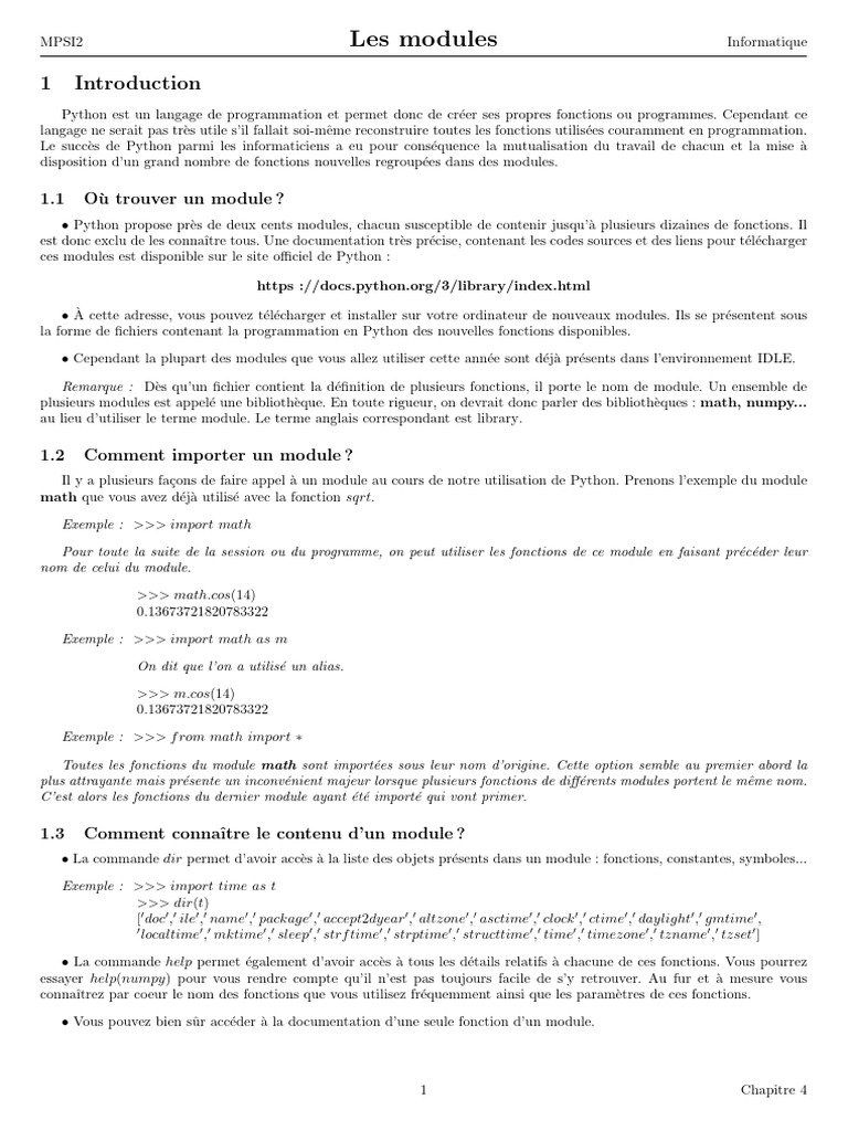 Introduction aux modules Python | PDF | Matrice (Mathématiques ...