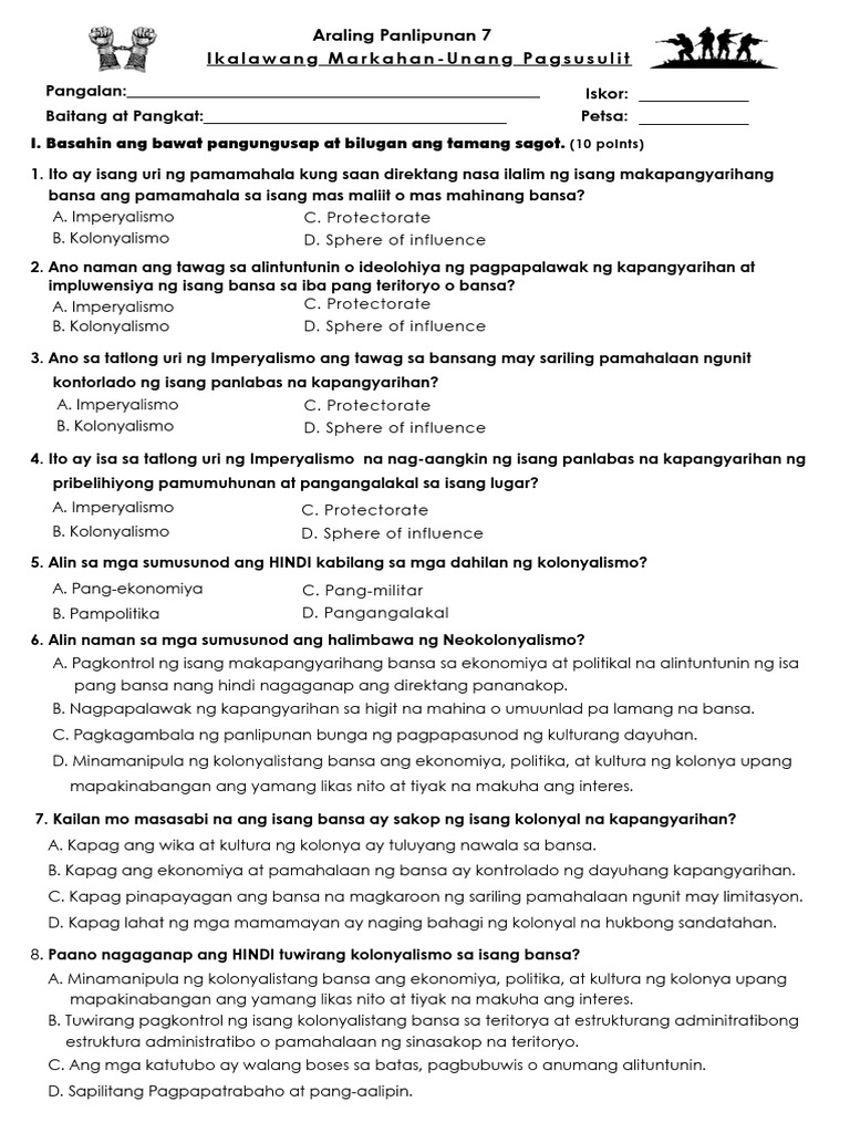 Q2 Unang Pagsusulit AP 7 | PDF