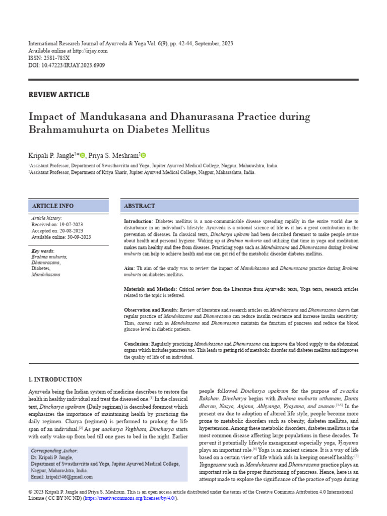 09 IRJAY Mandukasana and Dhanurasana Role On Diabetes+ | PDF | Diabetes ...