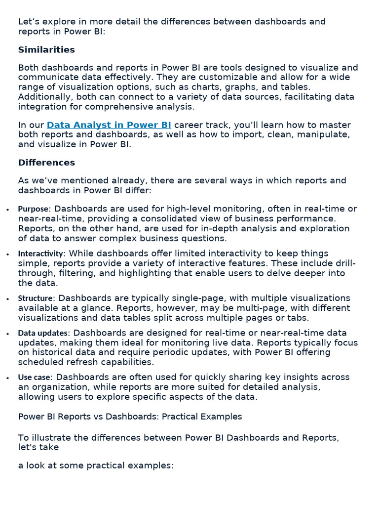 Power BI Dashboards vs Reports Explained | PDF | Business Intelligence ...