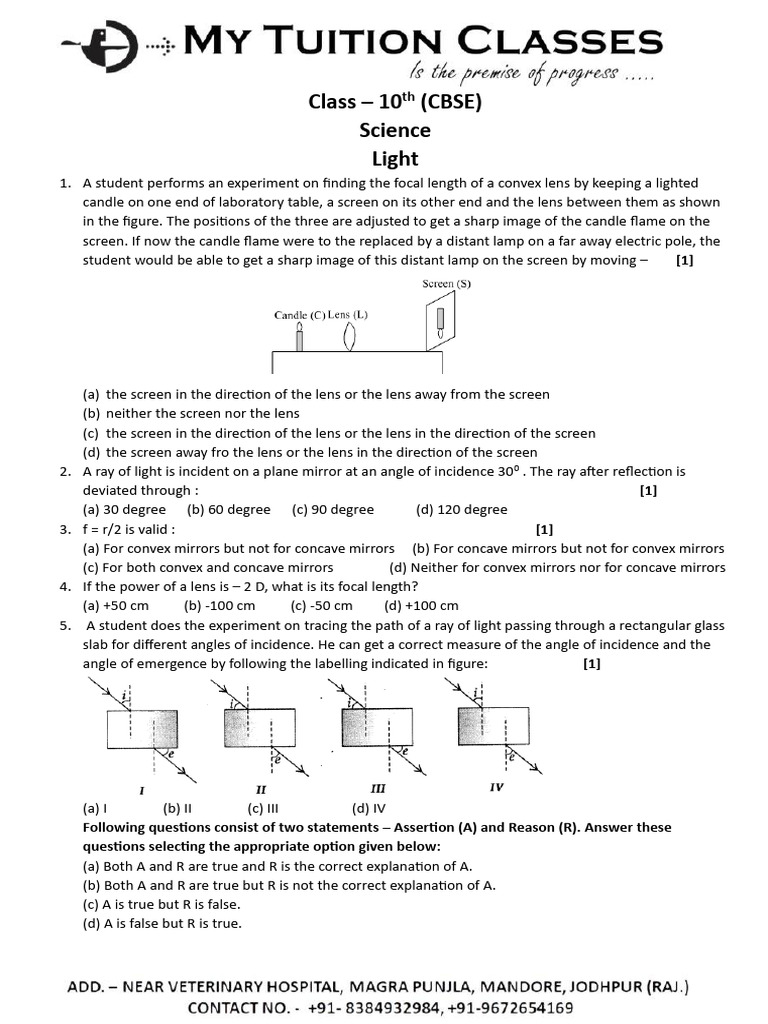 CBSE Class 10 Science: Lens Experiments | PDF | Mirror | Refractive Index