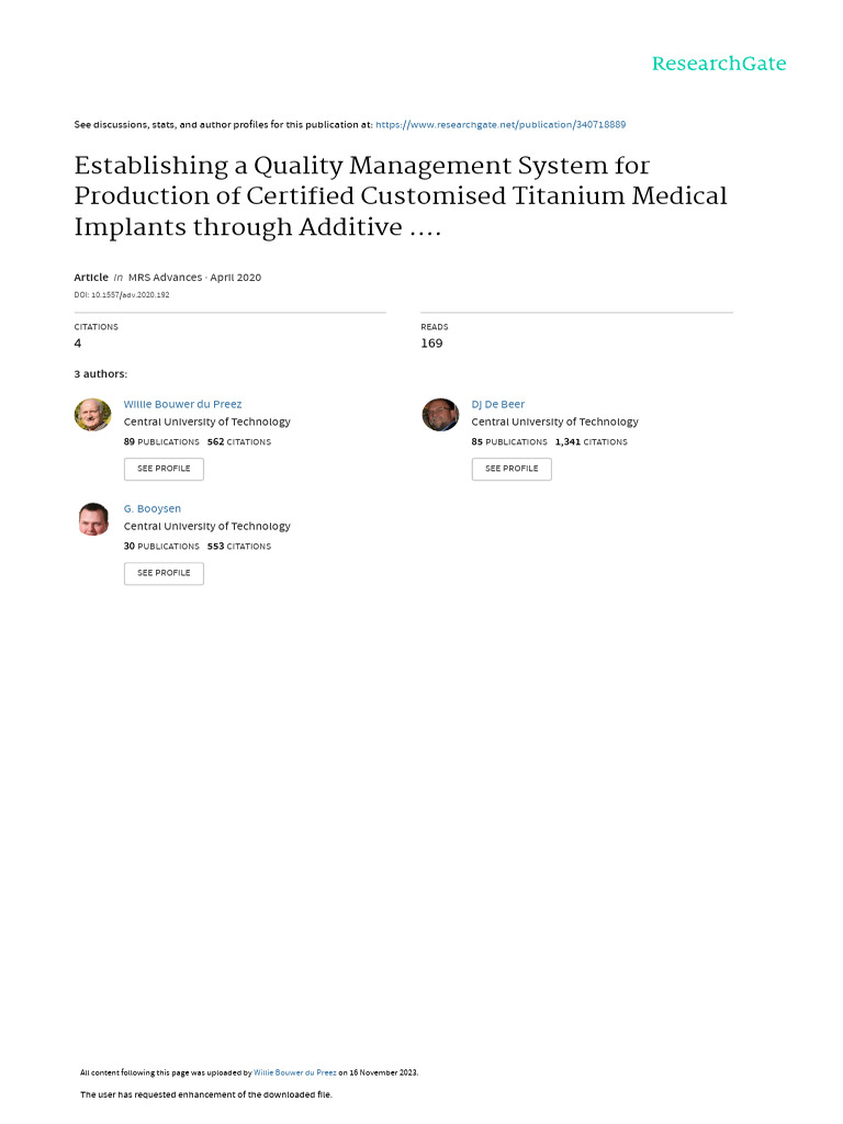 Establishing A Quality Management System For Production of Certified ...