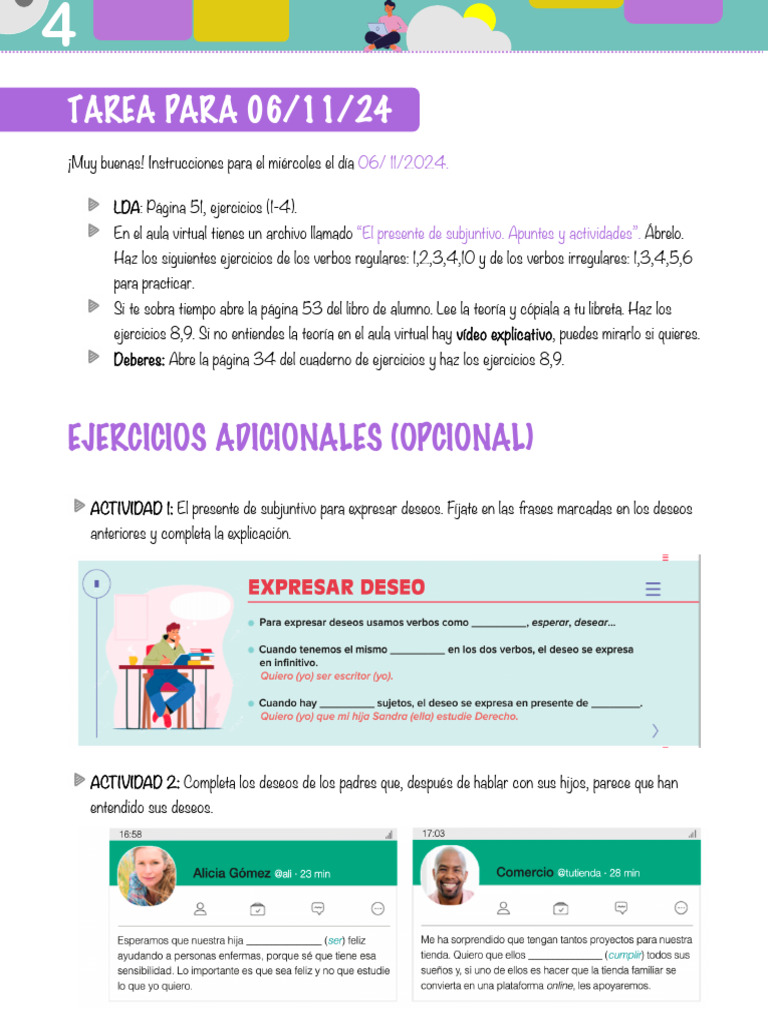 Tareas y Ejercicios de Subjuntivo 06/11/24 | PDF
