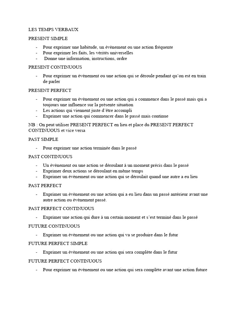Guide des temps verbaux en anglais | PDF